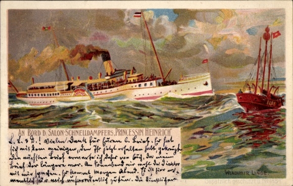Litho Wladimir Linde, An Bord des Salon-Schnelldampfers "Prinzessin Heinrich"