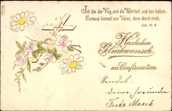 Ak Glückwunsch Konfirmation, Kreuz, Blumen