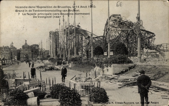 CPA Bruxelles, Incendie dans l'Exposition le 14 Aout 1910