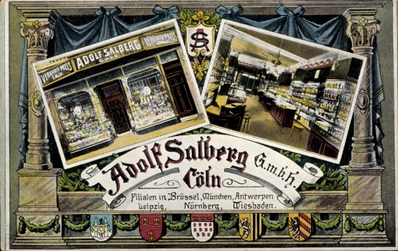 Ak Köln am Rhein, Adolf Salberg GmbH, Schaufenster, Innenansicht, Wappen