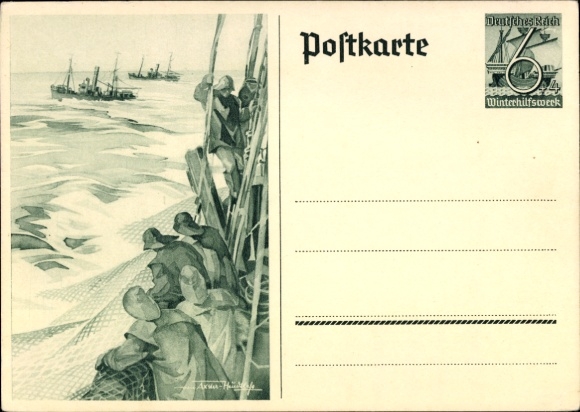Ganzsachen Ak Axster Heudtlaß, Fischer auf Hochsee, Fangboote