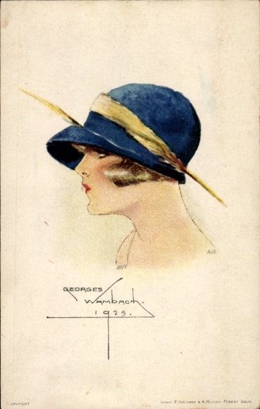 Künstler Ak Wambach, G., Frau-Porträt, Blauer Hut