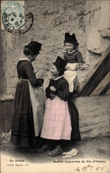 Ak Kanton Wallis, Kinder in schweizerischer Volkstracht