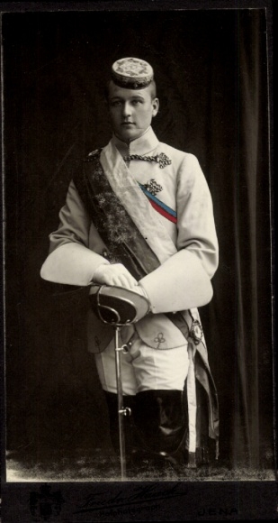 CdV Jena, Student in Uniform, Standportrait, Degen, Fotograf Fried. Haack, Am Gymnasium