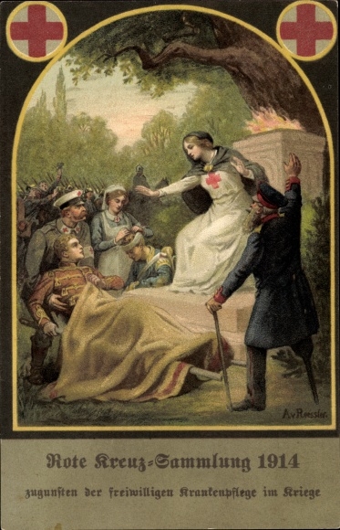 Künstler Ak Roessler, A. v., Rote Kreuz Sammlung 1914, freiwillige Krankenpflege im Kriege
