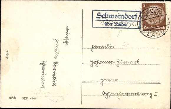 Ak Landpoststempel Schweindorf über Norden, Glückwunsch Weihnachten, Kalender, Glocken