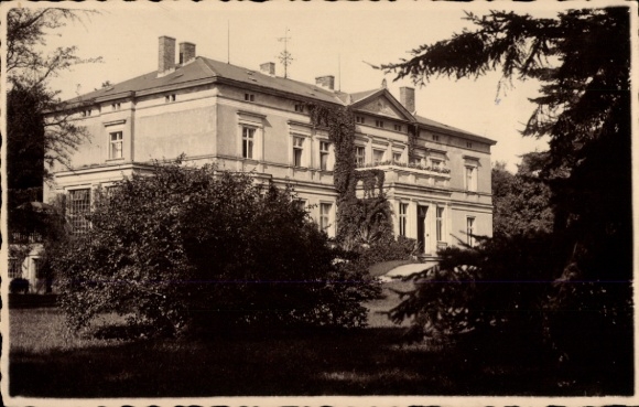 Ak Dziwnów Ostseebad Dievenow Pommern, Historisches Gebäude, Bäume im Vordergrund, keine Personen