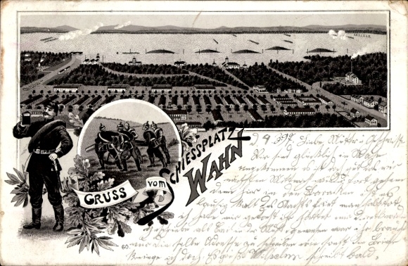 Litho Wahn Köln Nordrhein Westfalen, Schießplatz, Soldaten, Lager, Geschütz