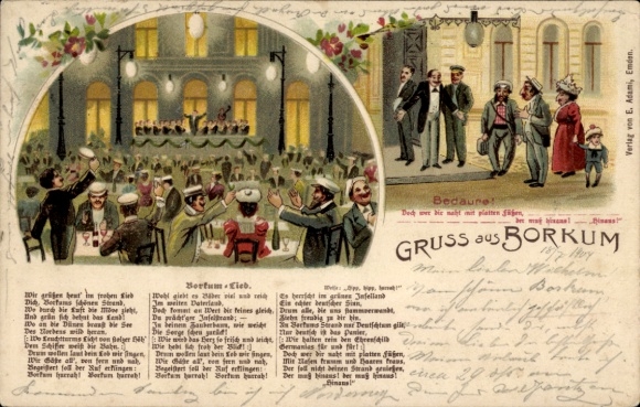 Judaika Lied Ak Nordseebad Borkum Ostfriesland, Borkumlied, Juden, platte Füße, antijüdisch