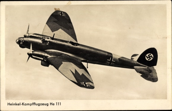 Ak Deutsches Kampfflugzeug, Heinkel He 111, Luftwaffe, Tarnfarben, II. WK