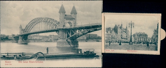 Leporello Ak Bonn am Rhein, Neue Rheinbrücke, Marktplatz