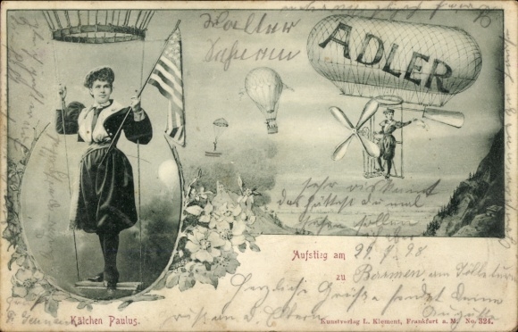 Ak Luftschiff, Zeppelin, Reklame, Fahrradwerke, Erfinderin Käthe Paulus