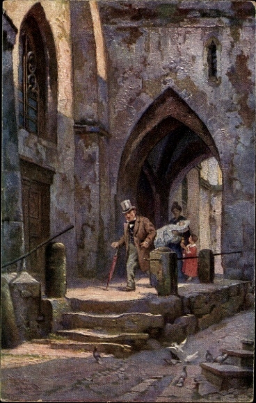 Künstler Ak Frank, J., Gang zur Taufe