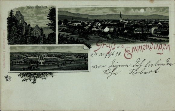 Mondschein Litho Emmendingen im Breisgau Baden, Gesamtansicht
