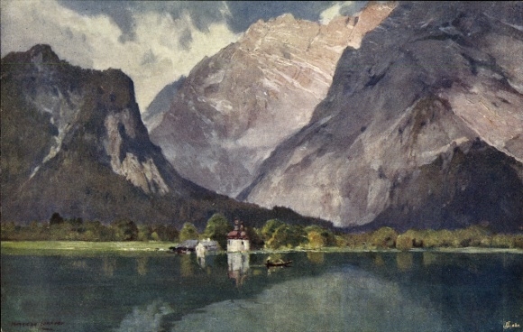 Künstler Ak Compton, Edward Harrison, Schönau am Königssee, St. Bartholomä, Gebirge