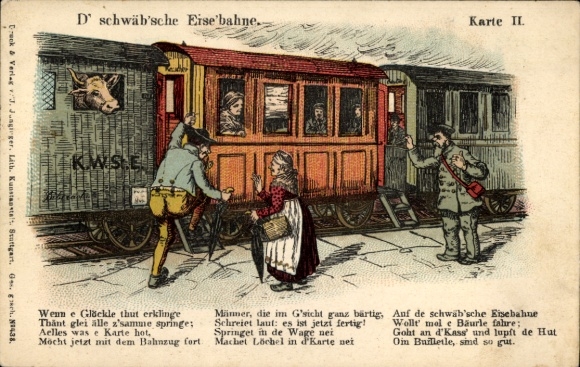 Ak Schwäbische Eisenbahn, Eisenbahner, Zug