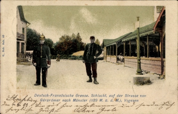 Ak Col de la Schlucht Vosges, Deutsch-Französische Grenze, Straße von Gérardmer nach Münster