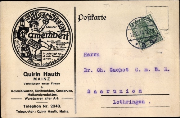 Ak Mainz am Rhein, Silberstern Camembert, Quirin Hauth, Käse, Reklame