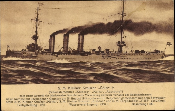 Künstler Ak Malchin, Deutsches Kriegsschiff, SMS Köln, Kleiner Kreuzer, Kaiserliche Marine