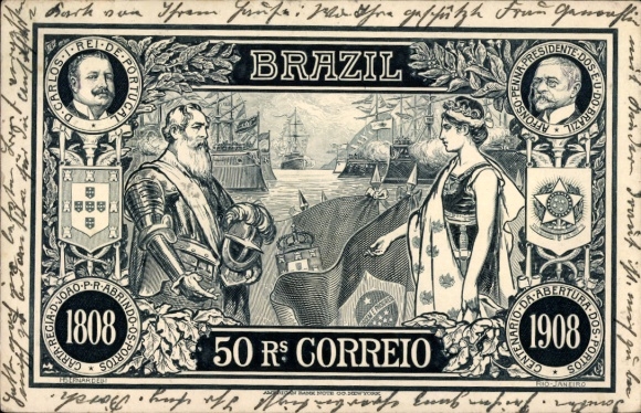 Ak Brasilien, 50 Reais Correio, Don Carlos de Portugal, Alfonso Penna