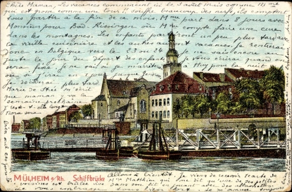 Litho Mülheim Köln am Rhein, Schiffbrücke