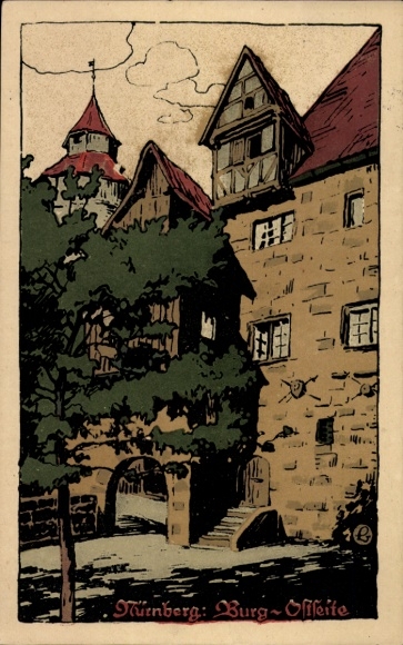 Steindruck Ak Nürnberg in Mittelfranken, Burg, Ostseite