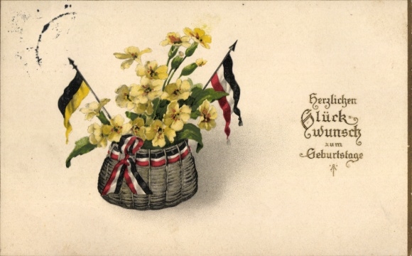 Ak Glückwunsch Geburtstag, Blumen, Fahnen, Patriotik
