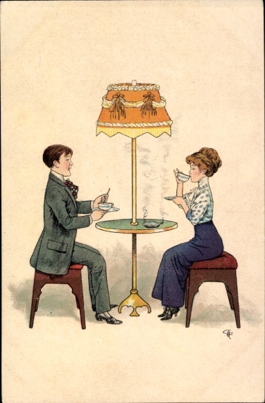 Künstler Ak Ehepaar beim Tee