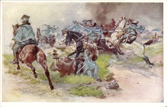 Künstler Ak Kavallerieangriff der II. Schwadron der polnischen Legionen, Rittmeister Dunin Wasowicz