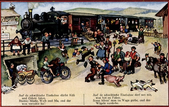 Lied Ak Auf de schwäbische Eisebahne dürfet Küh fahre...