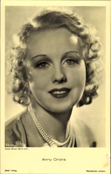 Ak Schauspielerin Anny Ondra, Portrait, Perlenkette, Ross Verlag 8872 1