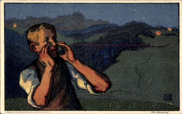 Ganzsachen Künstler Ak Schweiz, Bundesfeier 1925, rufender Junge