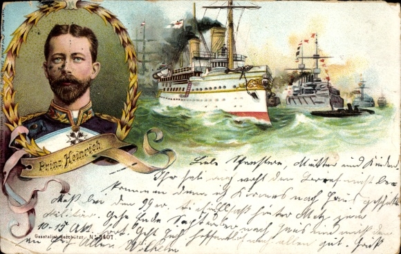 Litho Großadmiral Prinz Heinrich von Preußen, Kriegsschiffe, Kaiserliche Marine