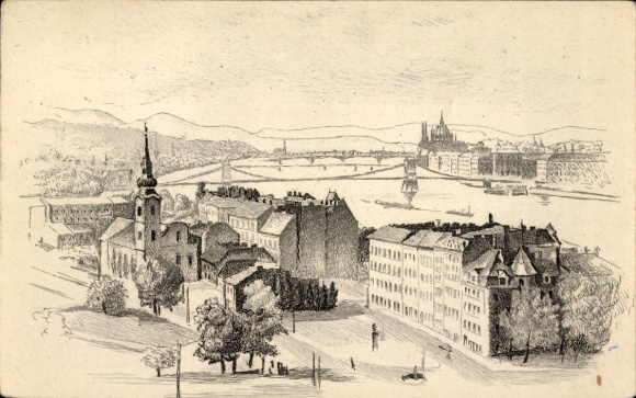 Ak Budapest Ungarn, Panorama von  Donau, Brücken, Stadtansicht