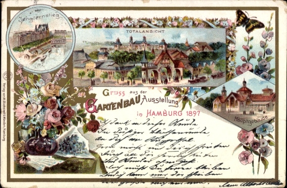 Litho Hamburg Mitte Neustadt, Gartenbau-Ausstellung 1897, Jungfernstieg