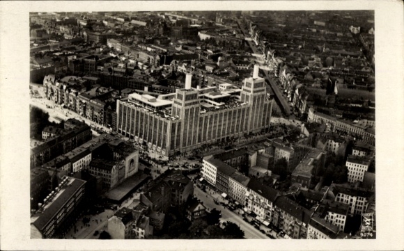Ak Berlin Neukölln, Hermannplatz, Karstadt Warenhaus, Fliegeraufnahme