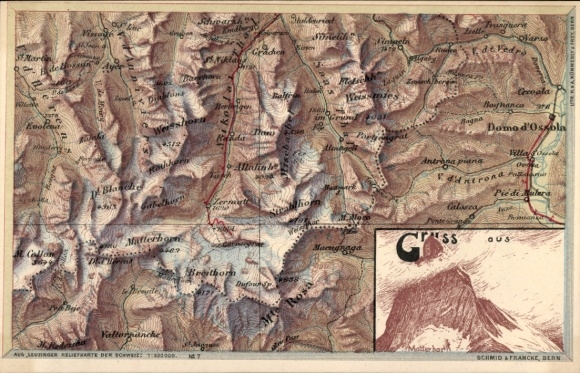 Landkarten Litho Walliser Alpen, Monte Rosa, Domo d'Ossola
