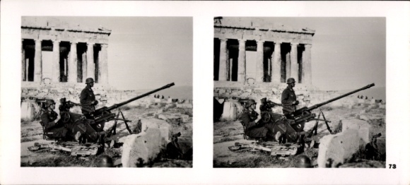 Stereo Raumbild Foto Fliegen und Siegen Nr. 73, Flak auf der Akropolis