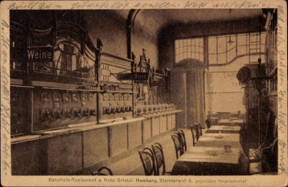 Ak Hamburg, Bahnhofs-Restaurant und Hotel Bristol, Steintorwall 6, gegenüber Hauptbahnhof