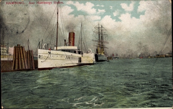 Ak Hamburg Mitte, Partie am Hafen, Dampfer, Segelschiff