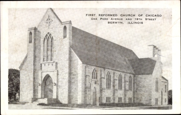 Ak Chicago Illinois USA, Erste reformierte Kirche von Chicago,  Architektur, Steinbau