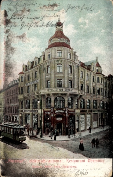 Ak Chemnitz in Sachsen, Hotel Stadt Gotha, Automat Restaurant, Straßenbahn
