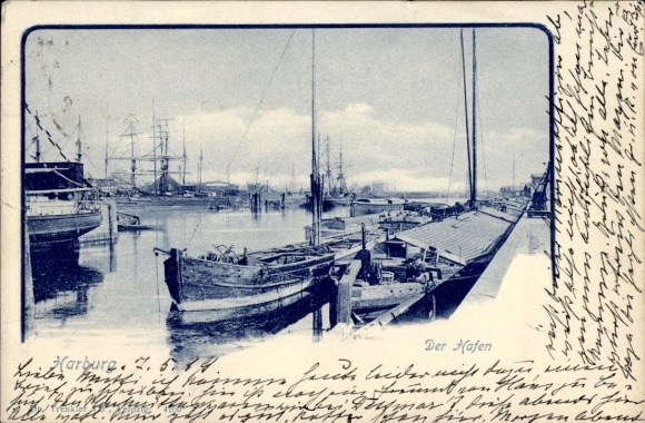 Ak Hamburg Harburg, Hafen