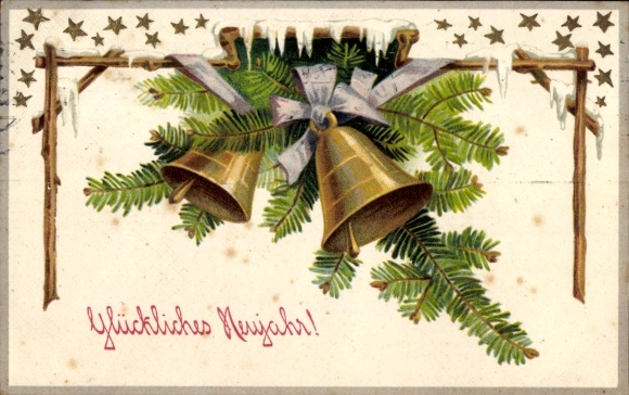 Ak Glückwunsch Neujahr, Glocken, Tannenzweige