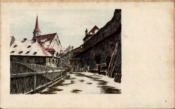 Ak Eger Erlau Ungarn, Farbenfrohe Zeichnung, Franziskanerhof,  B. Lark, Egerländer Ansichten