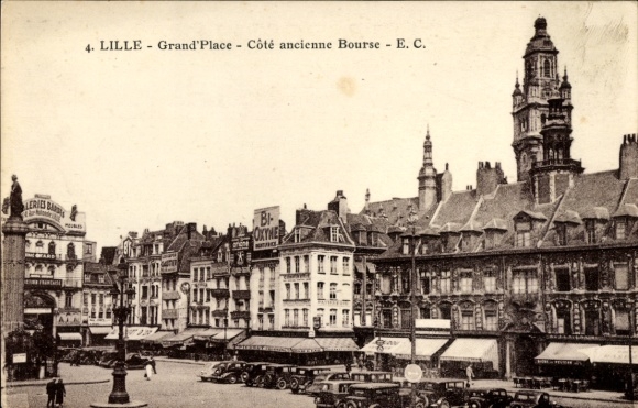 Ak Lille Nord,  Grand'Place, alte Bourse,  Gebäude, Autos, Werbung