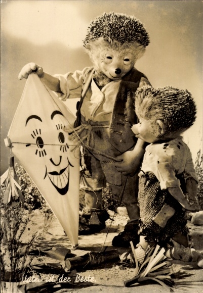 Ak Mecki der Igel, Igelkind, Drachen, Vater ist der Beste