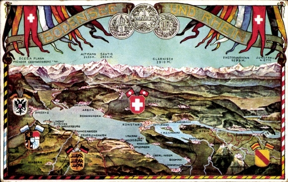 Wappen Ak Lindau am Bodensee Schwaben, Bodensee und Rhein, Münzen, Flaggen