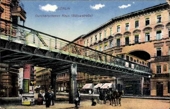 Ak Berlin Schöneberg, Bülowstraße, Hausdurchfahrt der Hochbahn