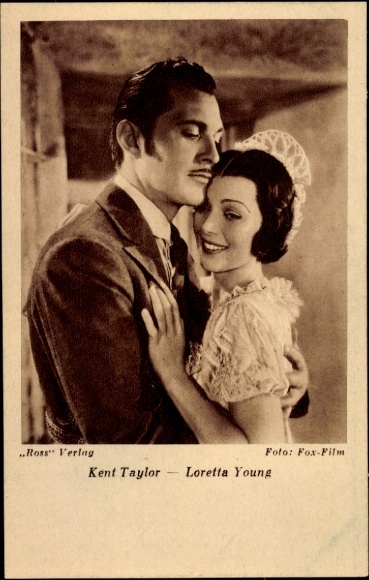Ak Schauspieler Kent Taylor und Loretta Young, Portrait, Ross Verlag